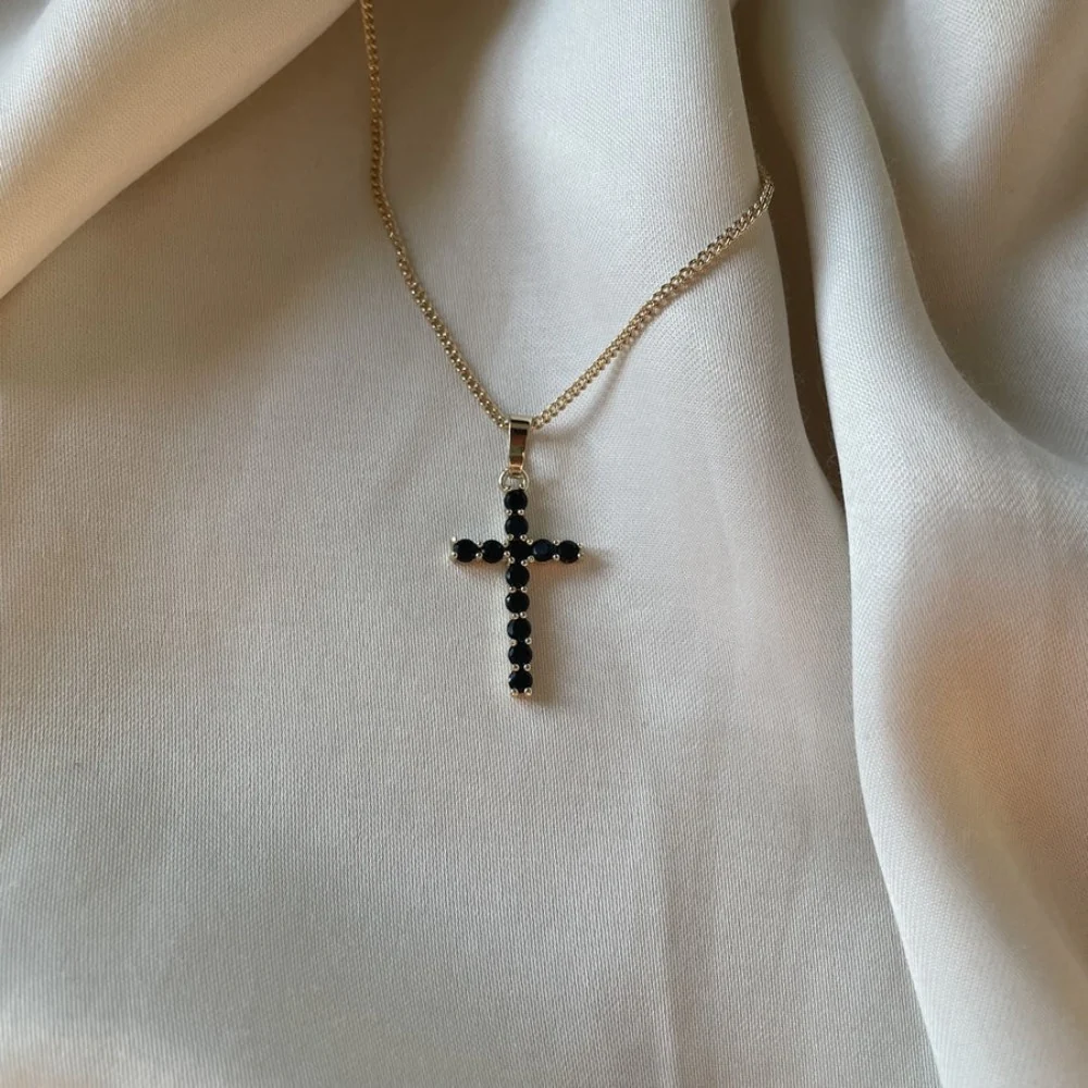 Sparkling Onyx Cross Necklace - Image 3