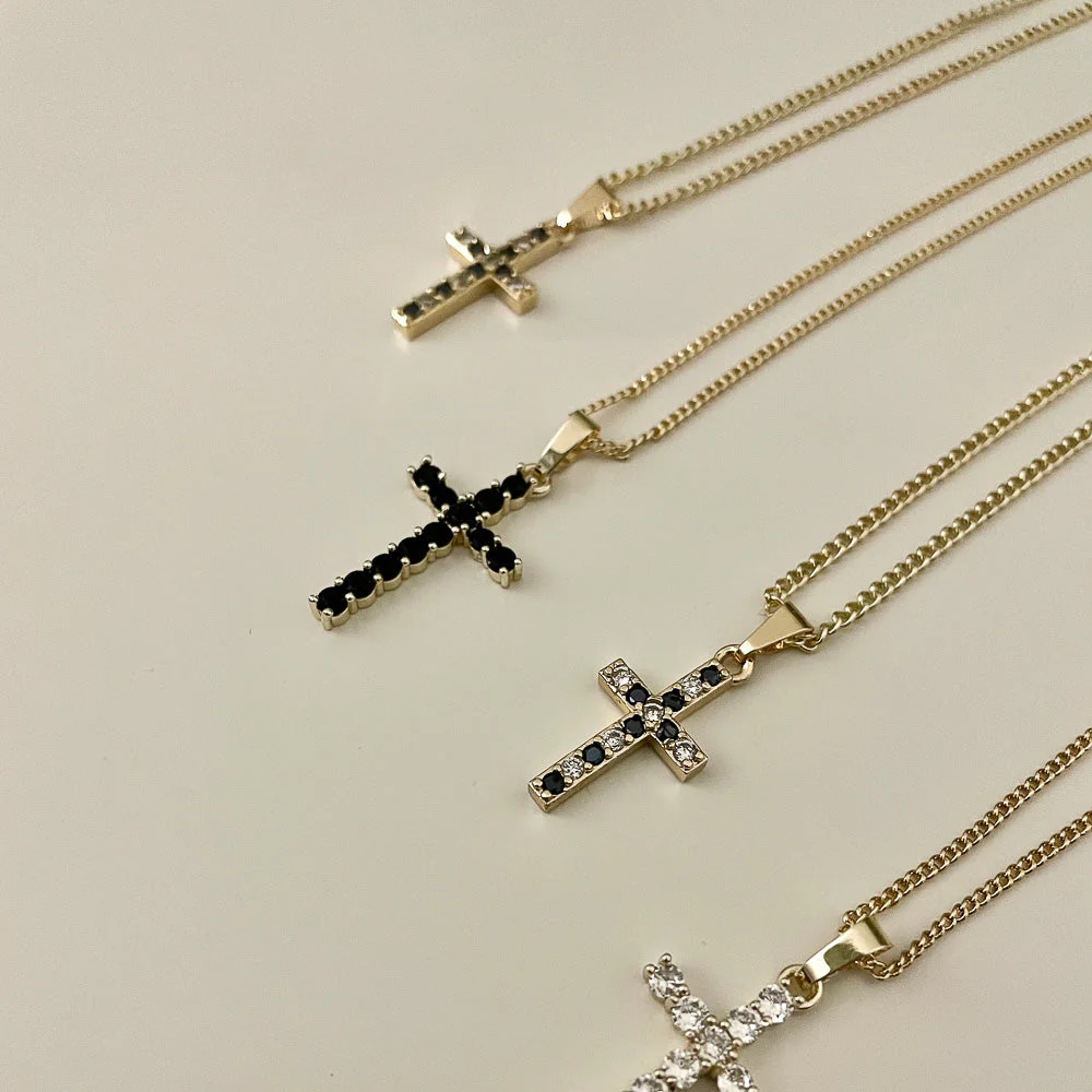Sparkling Onyx Cross Necklace - Image 4