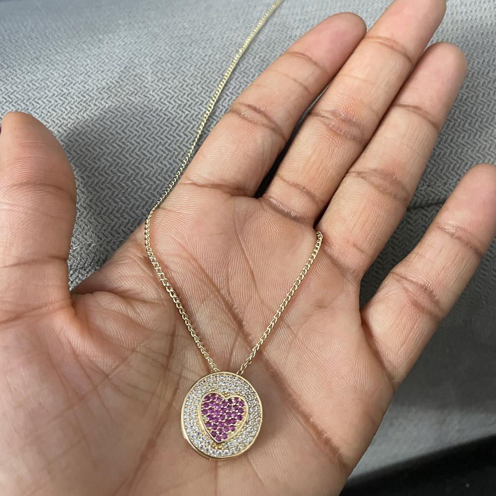 Pink Pave Round Heart Necklace - Image 2
