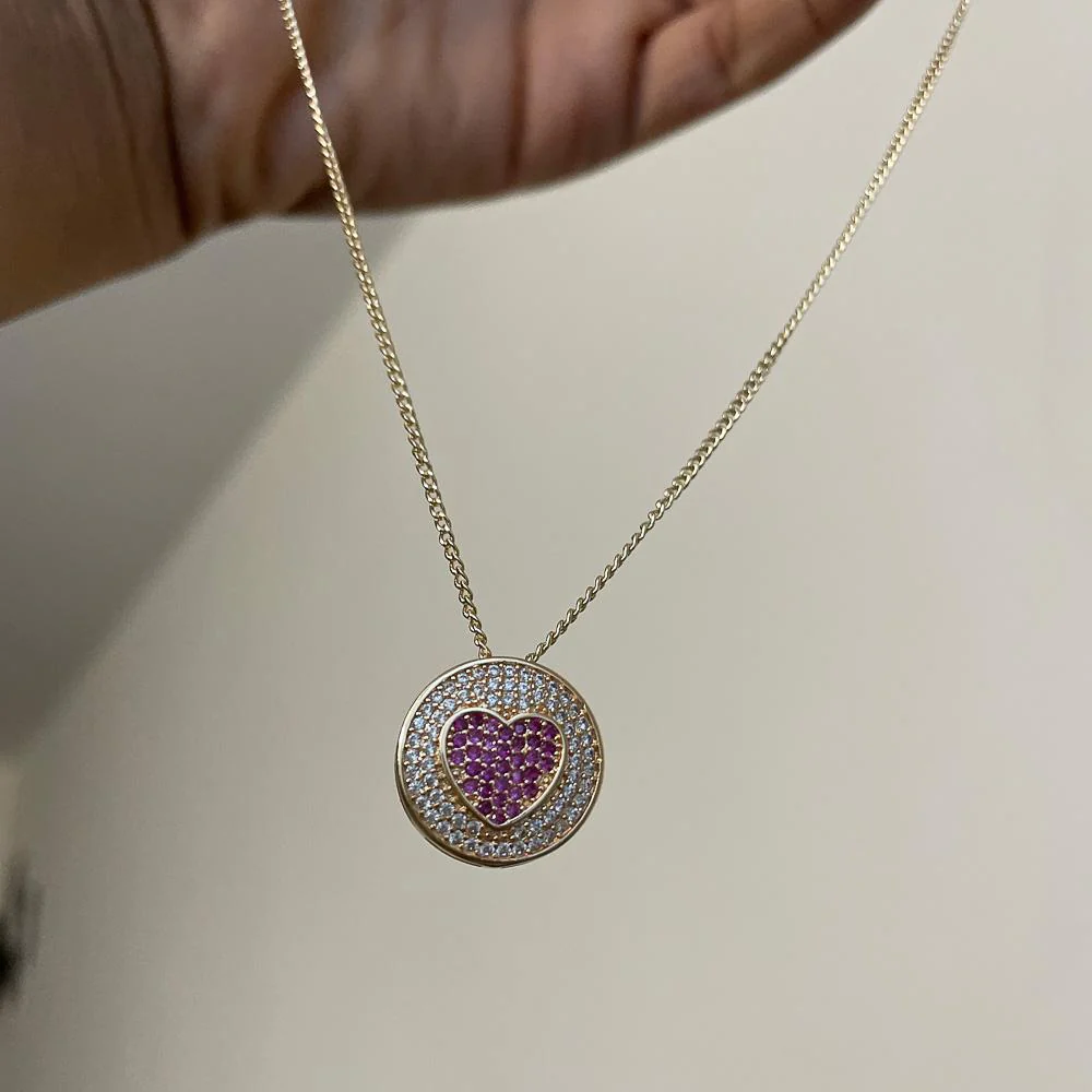 Pink Pave Round Heart Necklace - Image 3