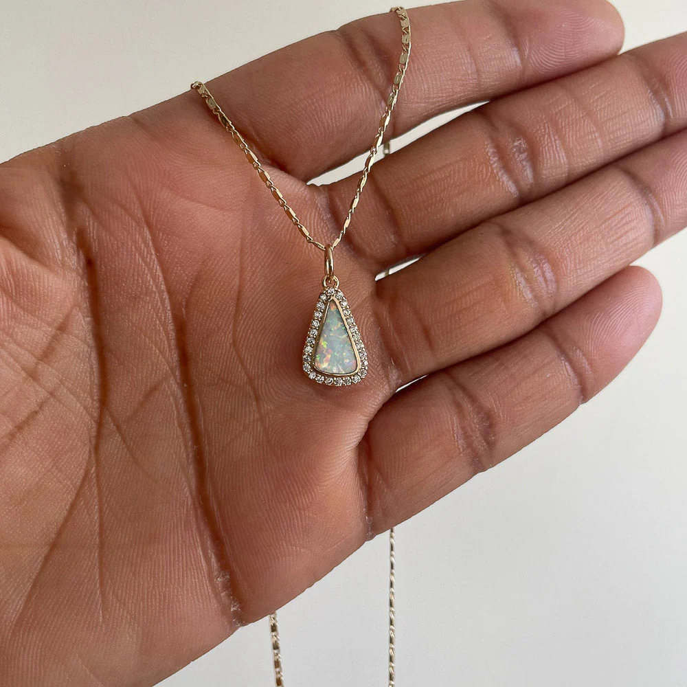 White Opal Teardrop Pendant Necklace - Image 3
